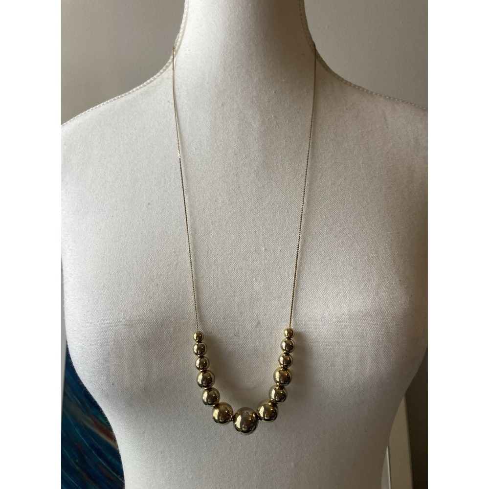 Vintage Gold Tone Graduated Ball Bead Station Necklace Long Delicate Classic